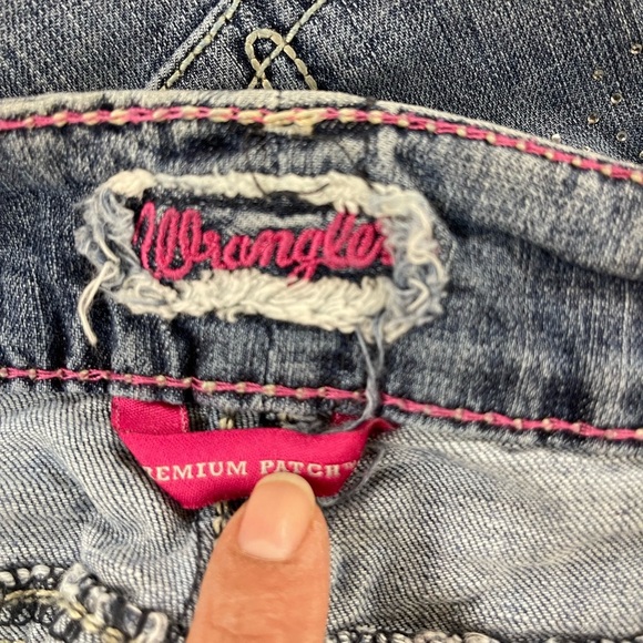 Wrangler Premium Patch Raw Hem Denim Mini Skirt Size 7 - Picture 6 of 7